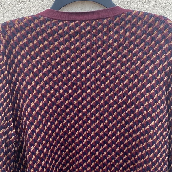 Talbots cardigan button down fine knit size XL burgundy golden yellow geometric - Picture 9 of 11